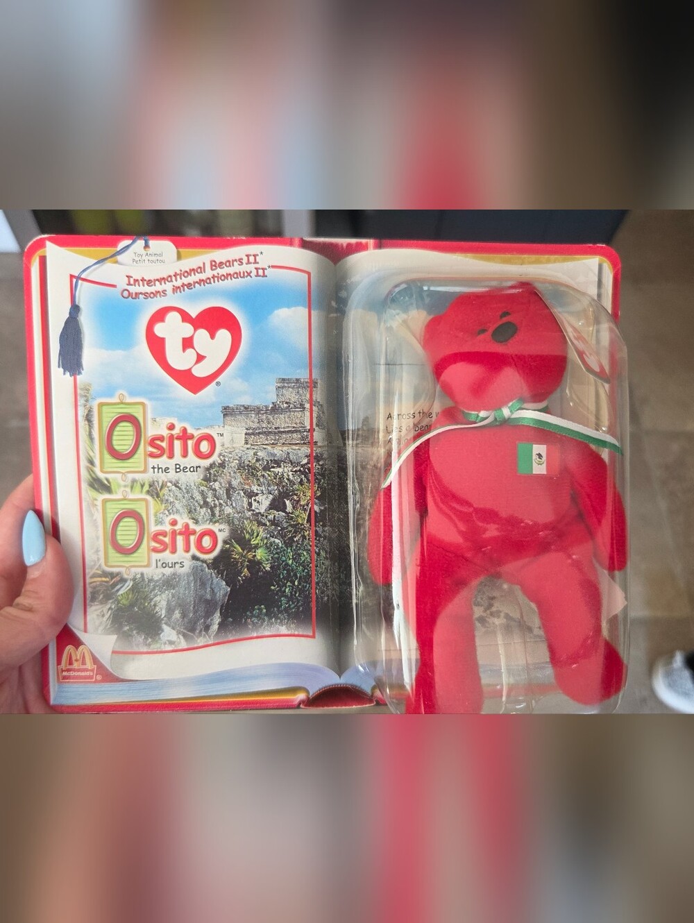 McDonald's Red Plush Bear with Green Ribbon - Kids Stuffed Toy